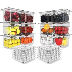 6 Pack Plastic Food Pan with Lid 1/6 Size 2.5 Inch Deep Restaurant Clear Food Storage Containers Polycarbonate Commercial Hotel Pans for Fruits Vegetables Beans Corns (12 PCS, 2.5'' Deep)