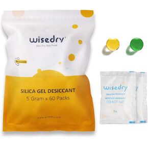 Wisedry 50 جرام [6 عبوات] عبوات مجففة من جل السيليكا قابلة لإعادة التنشيط بسرعة، أكياس مجففة من اللون البرتقالي إلى الأخضر تشير إلى درجة الطعام في مجفف الهواء in Kuwait