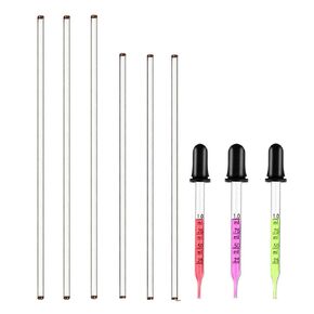 4PCS Glass Stir Sticks Lab Glass Stirring Rod 8"X2 10"X2 with Both Ends Round and 2PCS Glass Graduated Droppers 4"X2 for Science Lab, Kitchen Science Education (6)