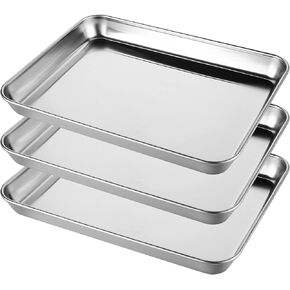 صينية من الستانلس ستيل، 3 قطع من صواني طبية جراحية معدنية فاخرة لتنظيم ادوات التاتو ومستلزمات الحمام والمختبرات وادوات طب الاسنان والخبز في المطبخ، 10.5 × 8 × 1 انش in Kuwait