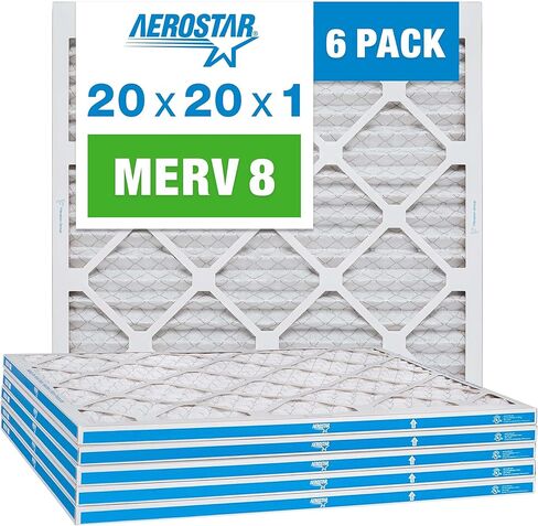 فلتر هواء Aerostar 20x20x1 MERV 8 مطوي، فلتر هواء فرن التيار المتردد، 6 عبوات (الحجم الفعلي: 19 3/4 بوصة × 19 3/4 بوصة × 3/4 بوصة) in Kuwait