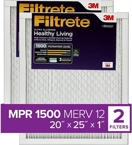 Filtrete 20x25x1 Air Filter, MPR 1500, MERV 12, Healthy Living Ultra-Allergen 3-Month Pleated 1-Inch Air Filters, 2 Filters in Kuwait