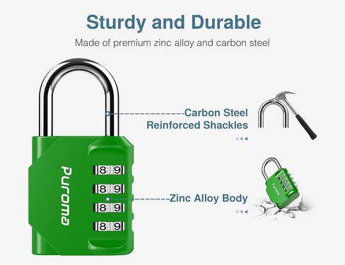 Puroma 2 حزمة قفل الجمع 4 أرقام قفل خزانة في الهواء الطلق قفل مقاوم للماء لخزانة الصالة الرياضية المدرسية، خزانة رياضية، سياج، صندوق الأدوات، بوابة، حالة، تخزين بمشبك (أسود) in Kuwait