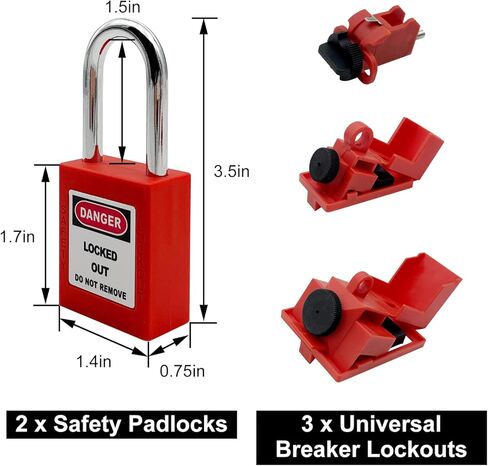 مجموعة Lockout Tagout Kit الكهربائية - مشابك قفل المجموعة، علامات القفل، أقفال أمان مع أرقام، أربطة نايلون مع حقيبة جيب (طقم أحمر) in Kuwait