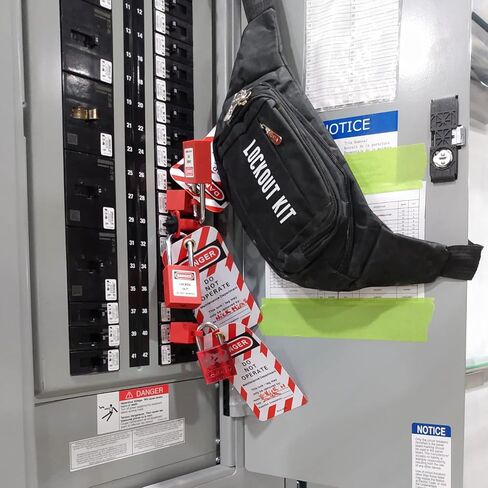 مجموعة Lockout Tagout Kit الكهربائية - مشابك قفل المجموعة، علامات القفل، أقفال أمان مع أرقام، أربطة نايلون مع حقيبة جيب (طقم أحمر) in Kuwait