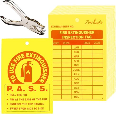 حزمة مكونة من 50 بطاقة طفاية حريق ومثقاب ثقب، بما في ذلك علامة فحص طفاية الحريق السميكة المقاومة للماء 2023-2026 مع أداة ثقب العلامة (5 × 3.25 بوصة) in Kuwait