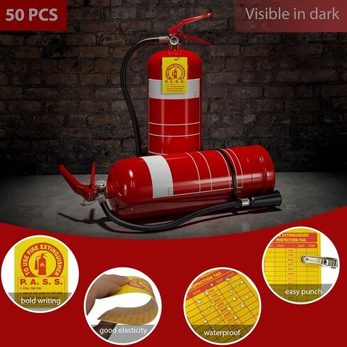 حزمة مكونة من 50 بطاقة طفاية حريق ومثقاب ثقب، بما في ذلك علامة فحص طفاية الحريق السميكة المقاومة للماء 2023-2026 مع أداة ثقب العلامة (5 × 3.25 بوصة) in Kuwait