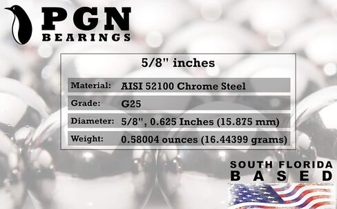 (10 Pieces) PGN - 5/8" Inch (0.625") Precision Chrome Steel Bearing Balls G25 in Kuwait