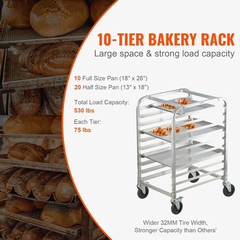 VEVOR Bun Pan Rack, 20-Tier Commercial Bakery Racks with Brake Wheels, Aluminum Racking Trolley Storage for Half & Full Sheet, Speed Rack For Kitchen Home, Bread Baking Equipment, 26"L x 20.4"W x 70"H in Saudi Arabia