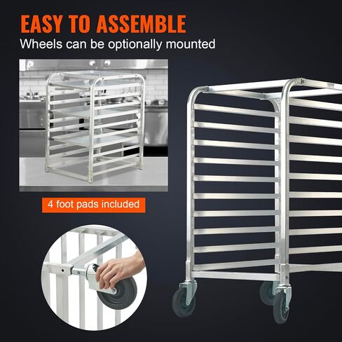 VEVOR Bun Pan Rack, 20-Tier Commercial Bakery Racks with Brake Wheels, Aluminum Racking Trolley Storage for Half & Full Sheet, Speed Rack For Kitchen Home, Bread Baking Equipment, 26"L x 20.4"W x 70"H in Saudi Arabia