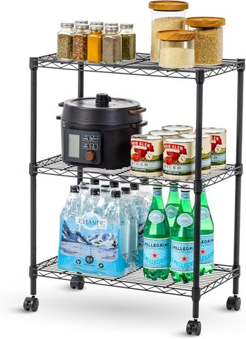 IRIS USA 3-Tier Steel Storage Rack with Removable Casters, Rolling Adjustable with Metal Shelf Cart, Black in Kuwait