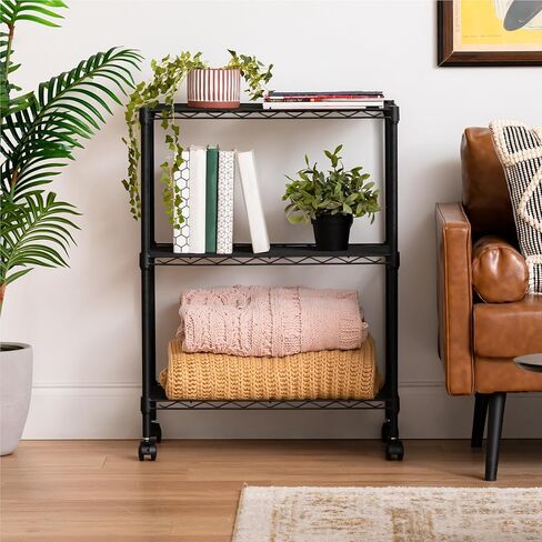 IRIS USA 3-Tier Steel Storage Rack with Removable Casters, Rolling Adjustable with Metal Shelf Cart, Black in Kuwait