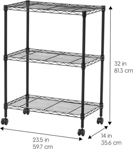 IRIS USA 3-Tier Steel Storage Rack with Removable Casters, Rolling Adjustable with Metal Shelf Cart, Black in Kuwait