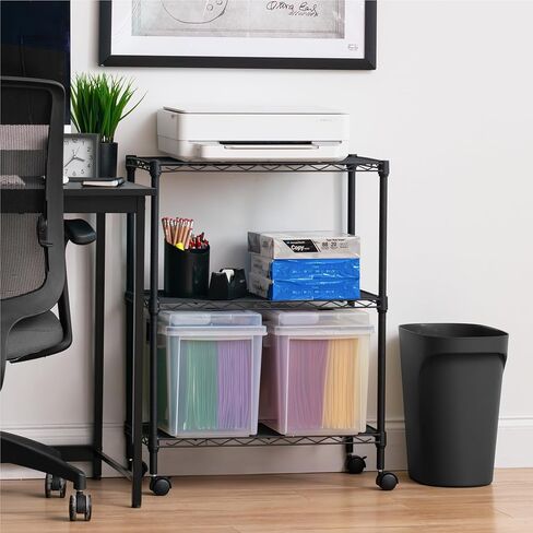 IRIS USA 3-Tier Steel Storage Rack with Removable Casters, Rolling Adjustable with Metal Shelf Cart, Black in Kuwait