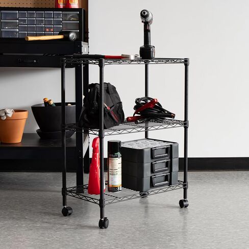 IRIS USA 3-Tier Steel Storage Rack with Removable Casters, Rolling Adjustable with Metal Shelf Cart, Black in Kuwait