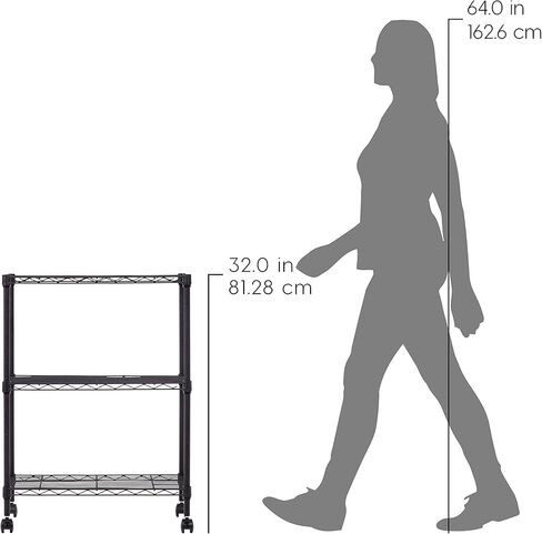 IRIS USA 3-Tier Steel Storage Rack with Removable Casters, Rolling Adjustable with Metal Shelf Cart, Black in Kuwait
