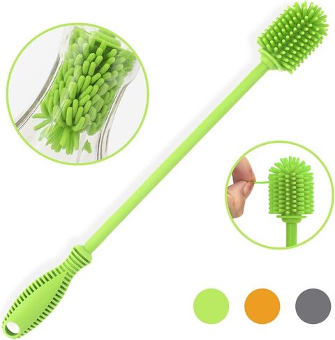Silicone Bottle Brush with Long Handle, 12.5" Bottle Cleaning Brush, Gray | Water Bottle Cleaner for Baby Bottles, Hydro Flask, Sports Bottle, Vase, Glassware, for Smaller Diameter Bottle Openings in Saudi Arabia
