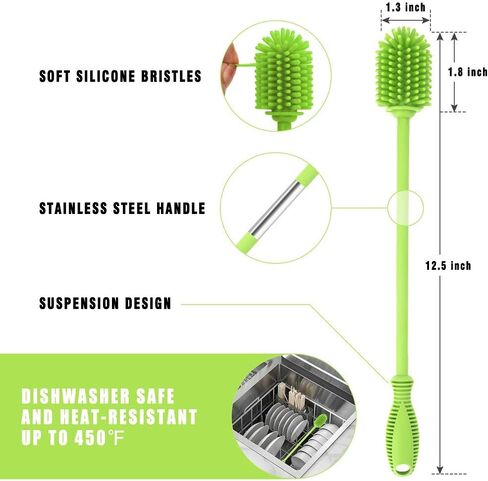 Silicone Bottle Brush with Long Handle, 12.5" Bottle Cleaning Brush, Gray | Water Bottle Cleaner for Baby Bottles, Hydro Flask, Sports Bottle, Vase, Glassware, for Smaller Diameter Bottle Openings in Saudi Arabia