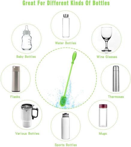 Silicone Bottle Brush with Long Handle, 12.5" Bottle Cleaning Brush, Gray | Water Bottle Cleaner for Baby Bottles, Hydro Flask, Sports Bottle, Vase, Glassware, for Smaller Diameter Bottle Openings in Saudi Arabia