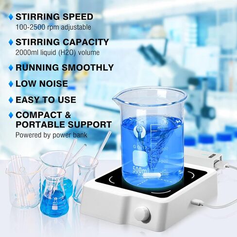 ANZESER محرك مغناطيسي، لوحة تحريك 2000 مل، لوحة تحريك مغناطيسية 2000 دورة في الدقيقة، خلاط مغناطيسي مع شريط تحريك (بدون تسخين) in Kuwait
