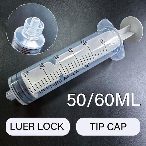 60mL Luer Lock Syringe 4 Pack Large Plastic Sterile Syringes without Needle, for Liquid, Oral, Measurement, Dispensing, with Cap 50mL/60cc in Kuwait