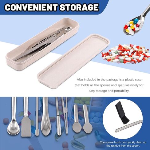 Glarks 14 قطعة كبسولة ملء مجموعة ملاعق صغيرة للمختبر ملعقة أخذ العينات خلط ملعقة مختبر صغيرة خلط ملعقة مساحيق أداة العبث للمساحيق جل غطاء كبسولة حشو in Kuwait