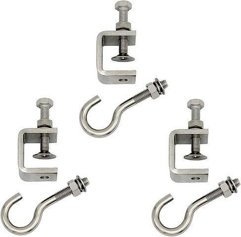 C Clamp Stainless Steel, Beam Clamp; C Clamps.Comes with Stainless Steel Hooks That Can Withstand 100 Pounds of Static Gravity (3Pcs) (round platen) in Saudi Arabia