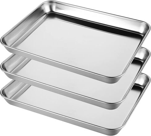 صينية من الستانلس ستيل، 3 قطع من صواني طبية جراحية معدنية فاخرة لتنظيم ادوات التاتو ومستلزمات الحمام والمختبرات وادوات طب الاسنان والخبز في المطبخ، 10.5 × 8 × 1 انش in Kuwait