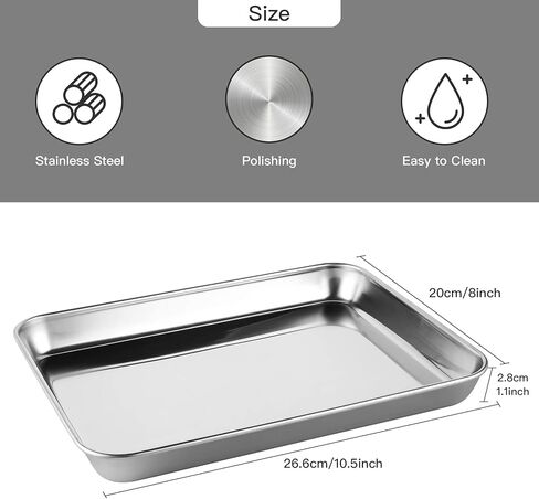صينية من الستانلس ستيل، 3 قطع من صواني طبية جراحية معدنية فاخرة لتنظيم ادوات التاتو ومستلزمات الحمام والمختبرات وادوات طب الاسنان والخبز في المطبخ، 10.5 × 8 × 1 انش in Kuwait