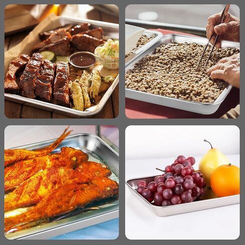 صينية من الستانلس ستيل، 3 قطع من صواني طبية جراحية معدنية فاخرة لتنظيم ادوات التاتو ومستلزمات الحمام والمختبرات وادوات طب الاسنان والخبز في المطبخ، 10.5 × 8 × 1 انش in Kuwait