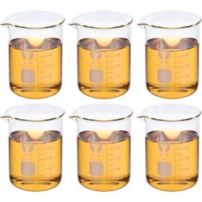 PATIKIL 250ml Low Form Glass Beaker, 6 Pack 3.3 Borosilicate Glass Graduated Printed Scale Measuring Cups with Spout for Kitchen Lab Liquids