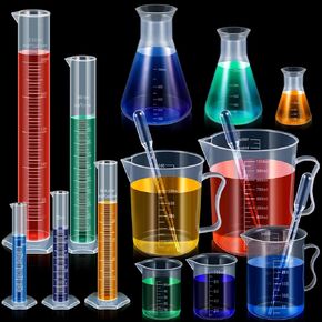Xuhal 5 Pcs Graduated Cylinder 10ml25ml50ml100ml250ml, 5 Pcs Plastic Beaker 50ml100ml250ml500ml1000ml, 3 Pcs Plastic Erlenmeyer Flask 50ml100ml500ml and 10 Pcs 3ml Disposable Plastic Transfer Pipette in Saudi Arabia