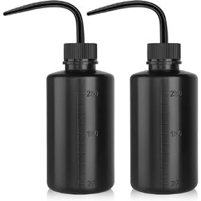Wash Bottle 2pcs 250ml/8oz Safety Bottles Watering Tools, Economy Plastic Squeeze Washing Cleaning Bottle with Narrow Mouth Scale Labels for Medical Succulent Irrigation Wash Plant Bottle (Black)