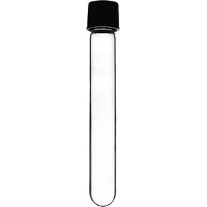 12PK Test Tubes, 10ml - Bakelite Screw Cap with Rubber Liner - Borosilicate 3.3 Glass - 3.9" x 0.6" - Round Bottom - Leak Proof - Eisco Labs