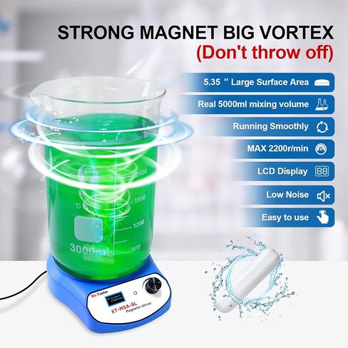Xin Tester 5000 مل محرك مغناطيسي رقمي LED، خلاط مغناطيسي من الفولاذ المقاوم للصدأ مع شريط تحريك، لوحة تحريك مغناطيسية للصلصات/مقبلات الخميرة/الطلاء/الحبر/المختبر (بدون تسخين) معدل التحريك الأقصى: 2200 دورة في الدقيقة in Kuwait