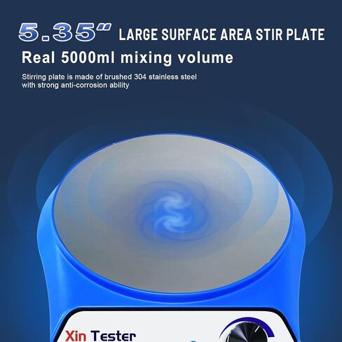 Xin Tester 5000 مل محرك مغناطيسي رقمي LED، خلاط مغناطيسي من الفولاذ المقاوم للصدأ مع شريط تحريك، لوحة تحريك مغناطيسية للصلصات/مقبلات الخميرة/الطلاء/الحبر/المختبر (بدون تسخين) معدل التحريك الأقصى: 2200 دورة في الدقيقة in Kuwait