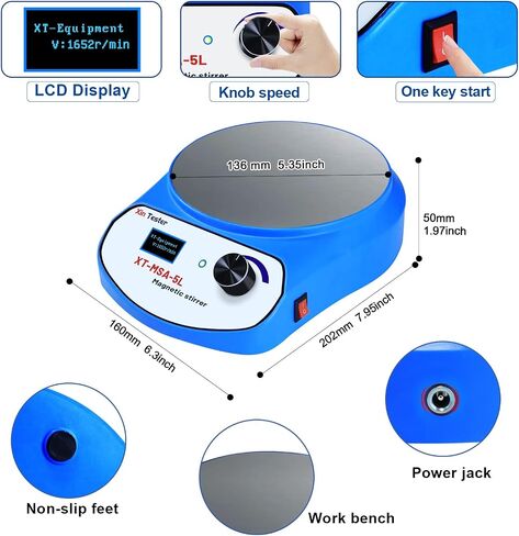 Xin Tester 5000 مل محرك مغناطيسي رقمي LED، خلاط مغناطيسي من الفولاذ المقاوم للصدأ مع شريط تحريك، لوحة تحريك مغناطيسية للصلصات/مقبلات الخميرة/الطلاء/الحبر/المختبر (بدون تسخين) معدل التحريك الأقصى: 2200 دورة في الدقيقة in Kuwait