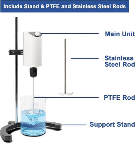 ONiLAB Lab Analog Overhead Stirrer, 10L Capacity, 100-2500rpm Adjustable Speed,Max.Viscosity 10000mpas, Lab Mixer with Overload Protection, Overhead Mixer with Support Stand&Two Stirring Rods,110-220V in Kuwait