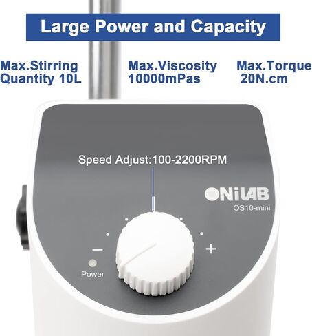 ONiLAB Lab Analog Overhead Stirrer, 10L Capacity, 100-2500rpm Adjustable Speed,Max.Viscosity 10000mpas, Lab Mixer with Overload Protection, Overhead Mixer with Support Stand&Two Stirring Rods,110-220V in Kuwait