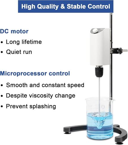 ONiLAB Lab Analog Overhead Stirrer, 10L Capacity, 100-2500rpm Adjustable Speed,Max.Viscosity 10000mpas, Lab Mixer with Overload Protection, Overhead Mixer with Support Stand&Two Stirring Rods,110-220V in Kuwait
