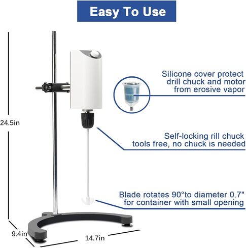 ONiLAB Lab Analog Overhead Stirrer, 10L Capacity, 100-2500rpm Adjustable Speed,Max.Viscosity 10000mpas, Lab Mixer with Overload Protection, Overhead Mixer with Support Stand&Two Stirring Rods,110-220V in Kuwait