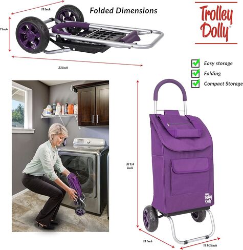 منتجات dbest عربة تسوق Trolley Dolly سوداء قابلة للطي للبقالة بعجلات وحقيبة قابلة للإزالة وعربة يدوية شخصية متدحرجة قياسية in Saudi Arabia