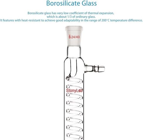StonyLab Borosilicate Glass Graham Condenser with 24/40 Joint 300mm Jacket Length Lab Glass Condenser in Saudi Arabia