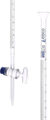 Burette, 10ml - Class A, DIN 385 Compliant, Borosilicate Glass with Glass Key Stopcock, 0.05ml Graduations - Eisco Labs in Saudi Arabia