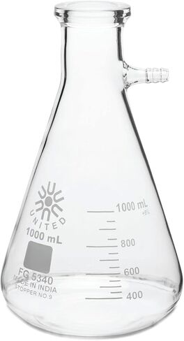United Scientific™ FG5340-1000 Laboratory Grade Borosilicate Glass Heavy Wall Filtering Flask, Bolt Neck with Tubulation, 1000ml (1 Liter) Capacity in Kuwait