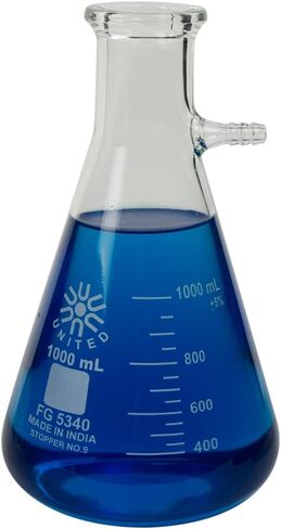 United Scientific™ FG5340-1000 Laboratory Grade Borosilicate Glass Heavy Wall Filtering Flask, Bolt Neck with Tubulation, 1000ml (1 Liter) Capacity in Kuwait