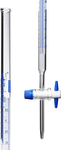Lab Burette, 25mL - Schellbach Design for Accurate Miniscus Reading - Class A, Includes Calibration Certificate - 0.1mL Blue Graduations - PTFE Stopcock - Borosilicate Glass Buret - Eisco Labs in Saudi Arabia