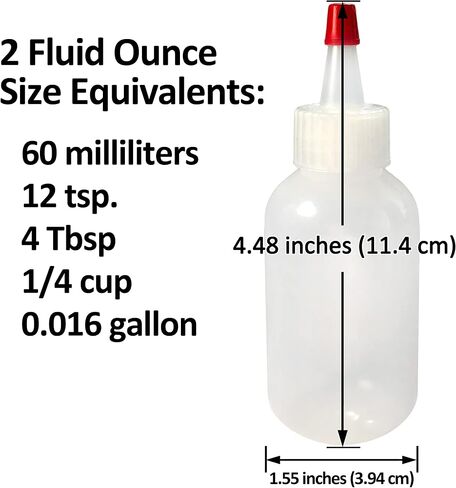 Yorker Squeeze Bottles (2oz, 25 Pack) Boston Round with Red Tip Caps - LDPE Plastic - Made in USA in Saudi Arabia