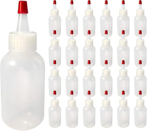 Yorker Squeeze Bottles (2oz, 25 Pack) Boston Round with Red Tip Caps - LDPE Plastic - Made in USA in Saudi Arabia