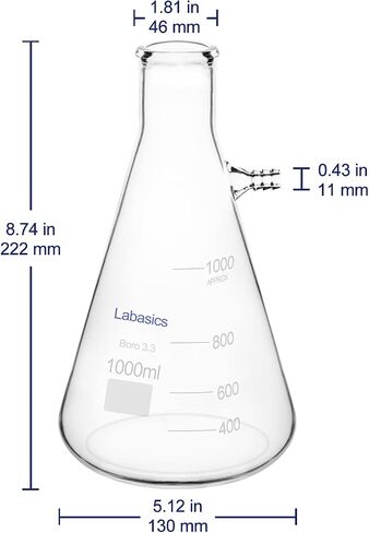Labasics Glass Heavy Wall Borosilicate Glass Filtering Flask, Bolt Neck with Tubulation (1000 ml) in Kuwait